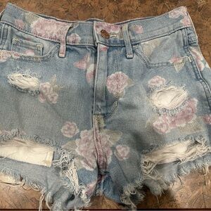 Hollister Blue and Pink Floral Jean Shorts